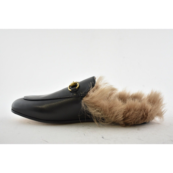 Gucci Princetown Black Leather Fur Loafer Slide Slip On Mule Slipper Flat 36 - Picture 8 of 12